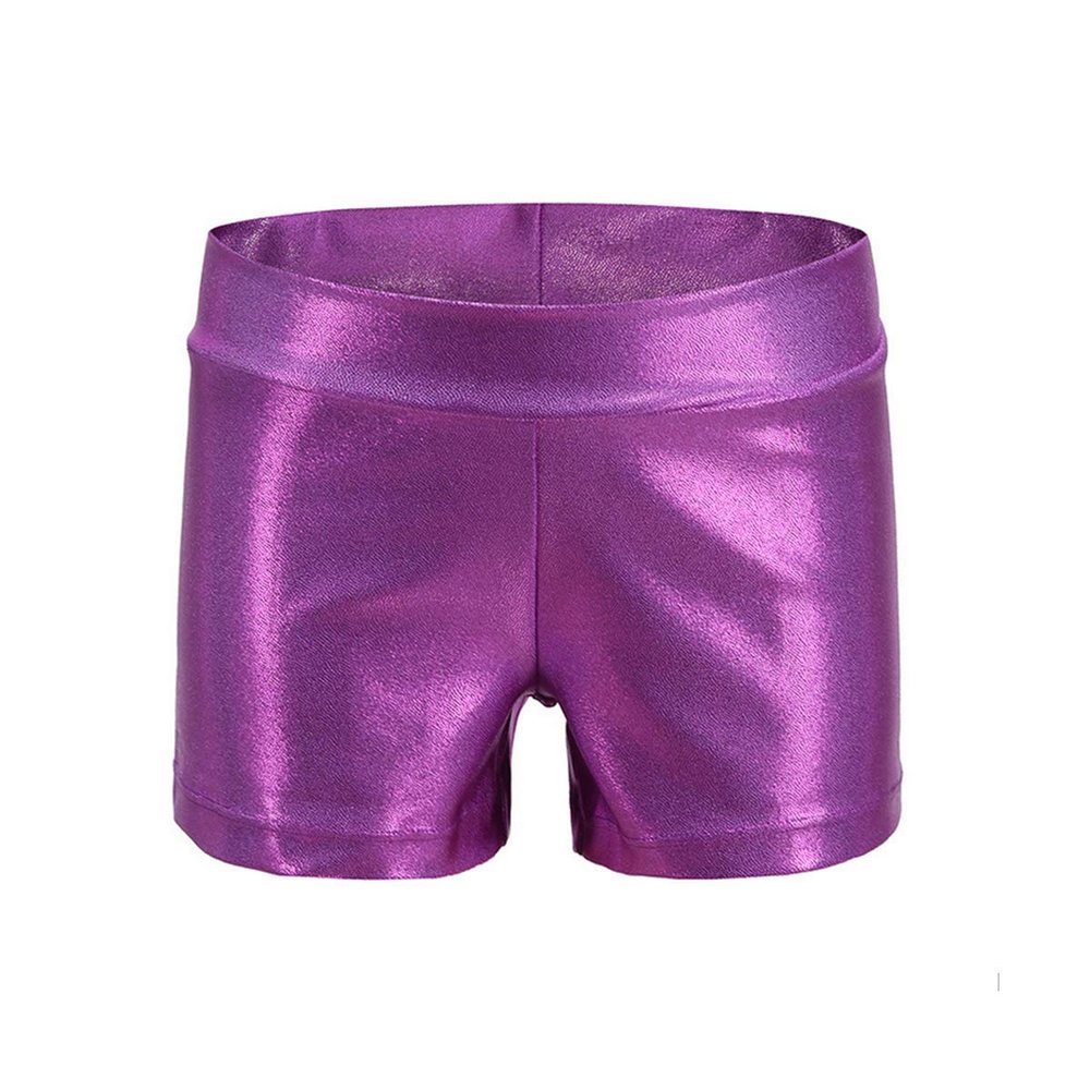 Girls Dance Short Gymnastics Athletic Shorts Sparkle Glitter Tumbling Bottoms (Purple, 120)