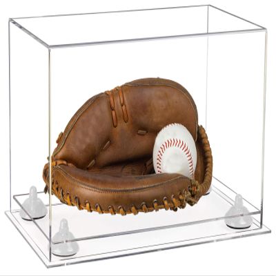 Better Display Cases Acrylic Base and Wall Mountball Catchers Glove Display Case with Clear Case, White Risers and Clear Base (A011/V16)
