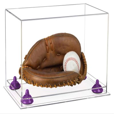 Better Display Cases Acrylic Base and Wall Mountball Catchers Glove Display Case with Clear Case, Purple Risers and Clear Base (A011/V16)
