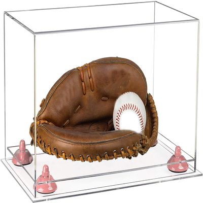 Better Display Cases Acrylic Base and Wall Mountball Catchers Glove Display Case with Clear Case, Pink Risers and Clear Base (A011/V16)