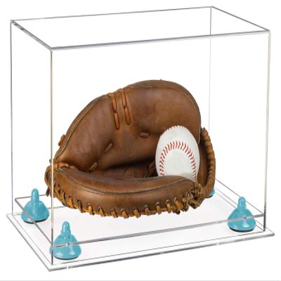 Better Display Cases Acrylic Base and Wall Mountball Catchers Glove Display Case with Clear Case, Light Blue Risers and Clear Base (A011/V16)