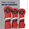 Majek Retro Golf Headcovers Red with White and Blue Stripe Vintage Leather Style 1 3 5 Driver and Fairway Head Covers Fits 460cc Drivers Classic Look view 2