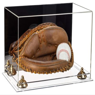 Better Display Cases Acrylic Base and Wall Mountball Catchers Glove Display Case with Mirror Case, Gold Risers and Clear Base (A011/V16)