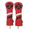 Majek Retro Golf Headcovers Red with White and Blue Stripe Vintage Leather Style 3 & 5 Fairway Wood Head Cover Classic Look view 1