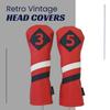 Majek Retro Golf Headcovers Red with White and Blue Stripe Vintage Leather Style 3 & 5 Fairway Wood Head Cover Classic Look view 2