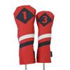 Majek Retro Golf Headcovers Red with White and Blue Stripe Vintage Leather Style 1 & 3 Driver and Fairway Head Cover Fits 460cc Drivers Classic Look view 1