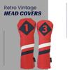 Majek Retro Golf Headcovers Red with White and Blue Stripe Vintage Leather Style 1 & 3 Driver and Fairway Head Cover Fits 460cc Drivers Classic Look view 2