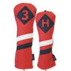 Majek Retro Golf Headcovers Red with White and Blue Stripe Vintage Leather Style 3 & H Fairway Wood and Hybrid Head Cover Classic Look view 1
