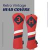 Majek Retro Golf Headcovers Red with White and Blue Stripe Vintage Leather Style 3 & H Fairway Wood and Hybrid Head Cover Classic Look view 2