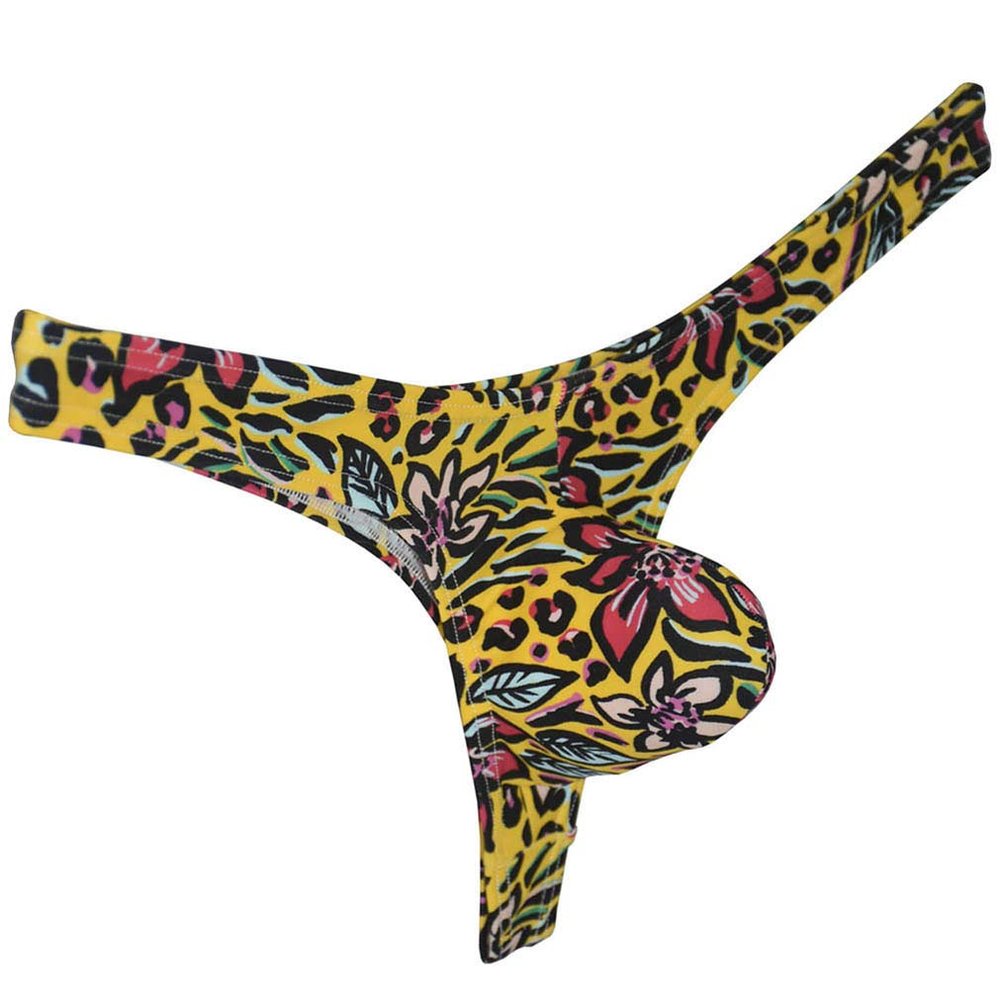 OROCOJUCO Men's Sports Thong Bulge Pouch Tangs Underwear Low Rise Stretchy T-back Hipster G-string Yellow Azalea Large