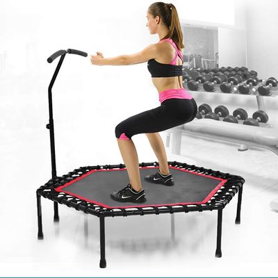 53'' Exercise Fitness Trampoline with Adjustable Handrail Handle Bar for Home Workout Cardio Training, Reinforced Covered Bungee Rope System  Max Limit 330 lbs (Red)