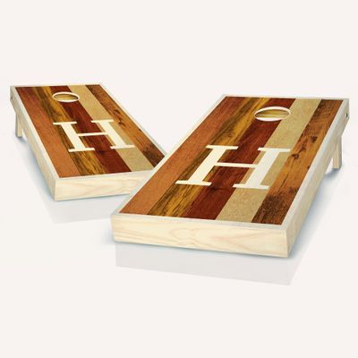 Skip's Garage Custom Multicolor White Monogram Cornhole Set - Letter A + Corn Filled Bags - Include Case + Hole Lights + Score