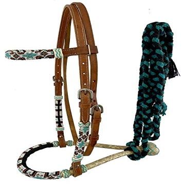 Showman Bosal Headstall w/Southwest Beaded Design & Mecate Reins