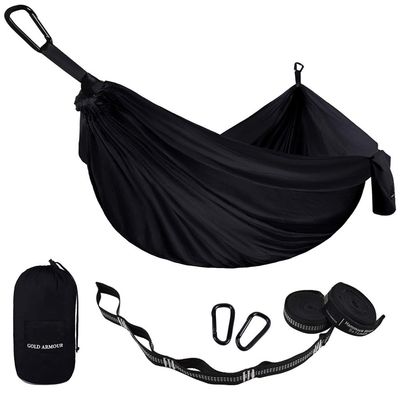 Gold Armour Camping Hammock - Portable Hammock Single Hammock Camping Accessories Gear for Outdoor Indoor Adult Kids, USA Based Brand (Black)