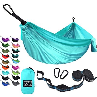 Gold Armour Camping Hammock - Portable Hammock Single Hammock Camping Accessories Gear for Outdoor Indoor Adult Kids, USA Based Brand (Seafoam)