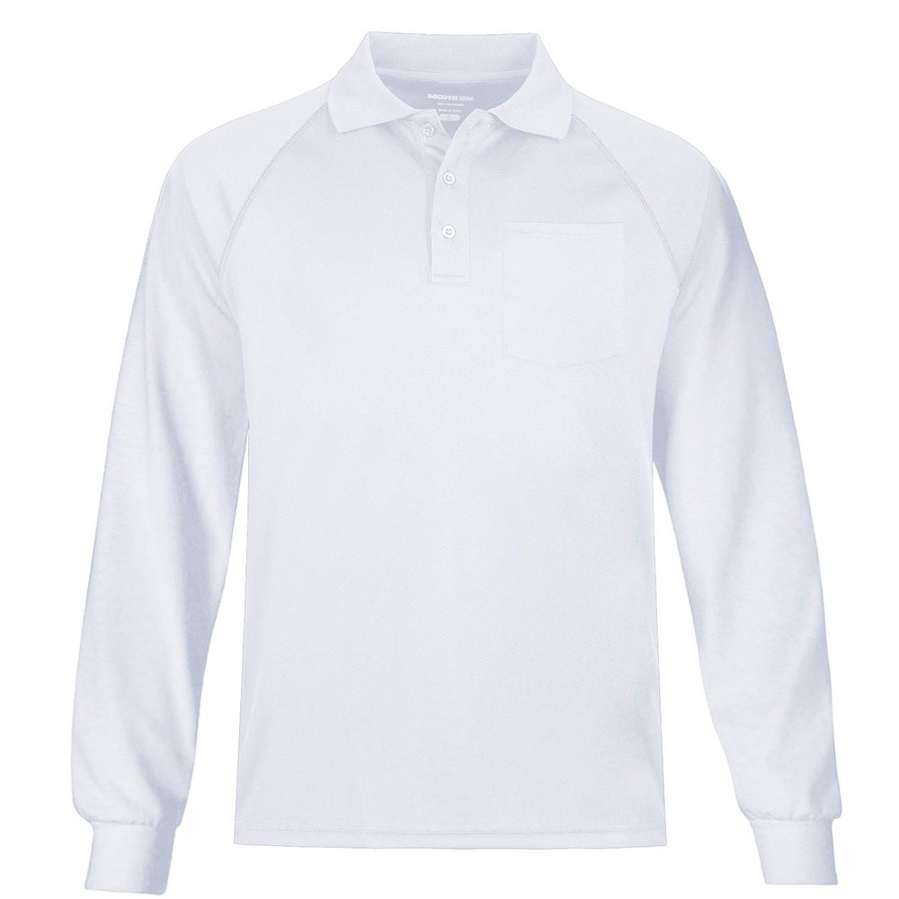 MOHEEN Men's Golf Polo Shirts Long Sleeve Casual Solid Dry Fit Collared Shirt 12131 White 2XL