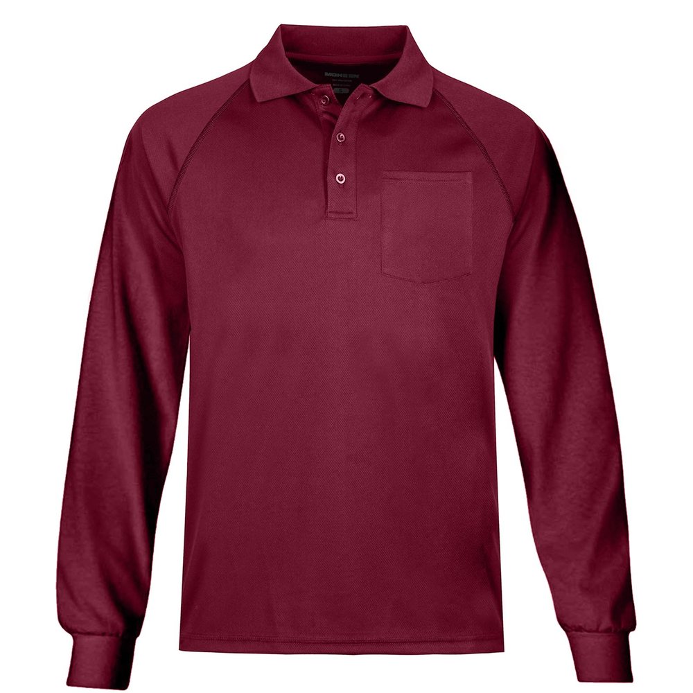 MOHEEN Men's Pique Polo Shirts Long Sleeve Dry Fit Golf Collared Shirt 12131 Burgundy 3XL