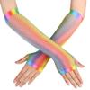 Abberrki Womens Rainbow Fishnet Mesh Fingerless Wrist Gloves Neon Cosplay Wedding Costume Accessory (Rainbow # 2) view 1
