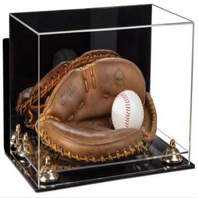 Better Display Cases Acrylic Base and Wall Mountball Catchers Glove Display Case with Mirror Case, Gold Risers, Clear Base and Wall Mount (A011/V16)