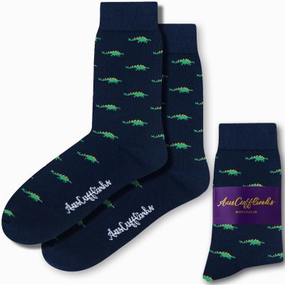AUSCUFFLINKS Dinosaur Socks for Him | Stegosaurus Animal Lover Sock for Her | Jurassic Park Gift | Business Socks for Him | Birthday Gift for Guys (Stegosaurus)