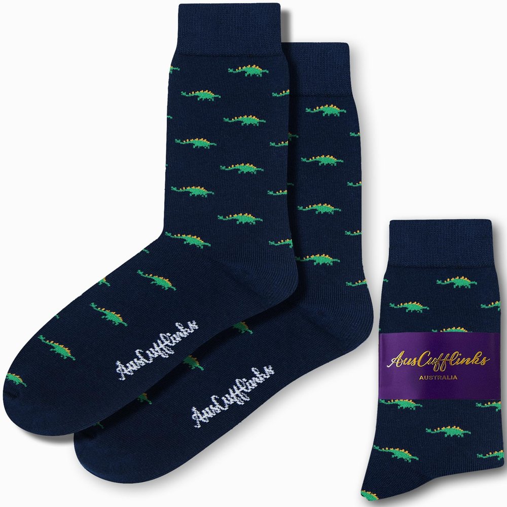 AUSCUFFLINKS Dinosaur Socks for Him | Stegosaurus Animal Lover Sock for Her | Jurassic Park Gift | Business Socks for Him | Birthday Gift for Guys (Stegosaurus)