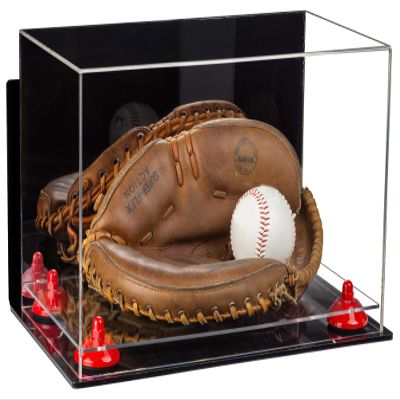Better Display Cases Acrylic Base and Wall Mountball Catchers Glove Display Case with Mirror Case, Red Risers, Clear Base and Wall Mount (A011/V16)