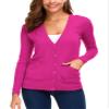 EXCHIC Women's Lightweight Long Sleeve Cardigan Sweaters Classic Button Open Front Knit Sweater with Pockets(Rose, X-Large) view 2