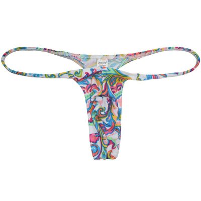 OROCOJUCO Sexy Men's Posing Micro Bikini Thong Underwear Slim Cut Swim G-String Hipster Tangas White Twine Pattern Large