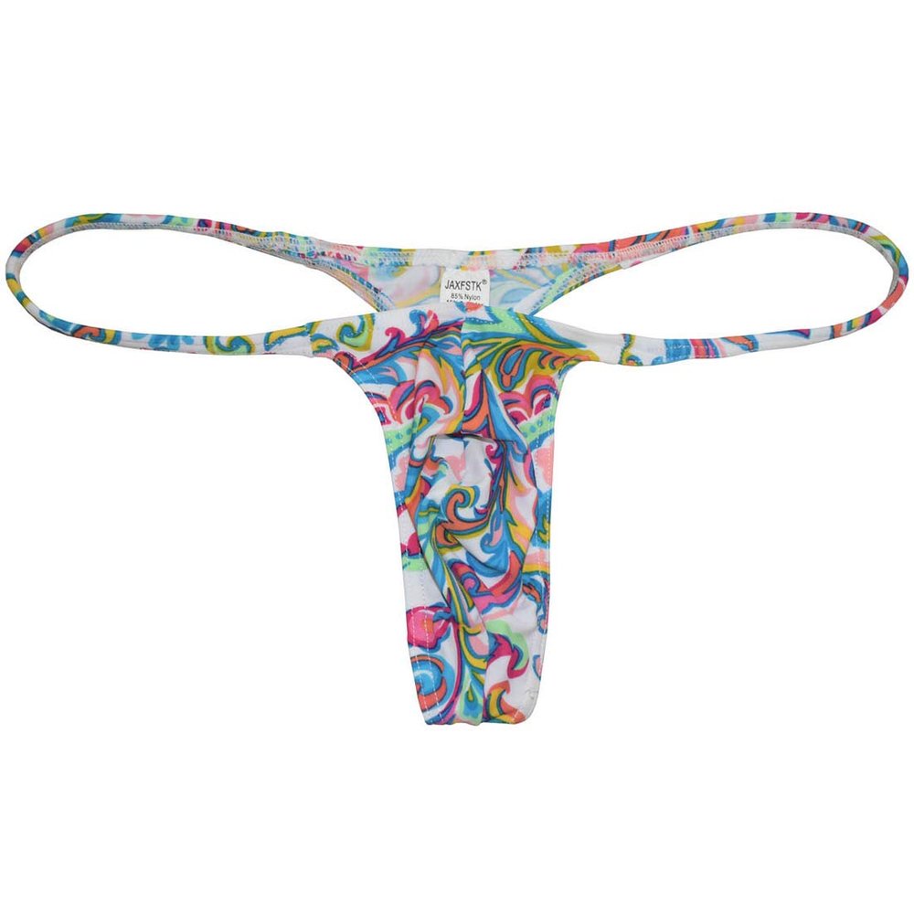 OROCOJUCO Sexy Men's Posing Micro Bikini Thong Underwear Slim Cut Swim G-String Hipster Tangas White Twine Pattern Large
