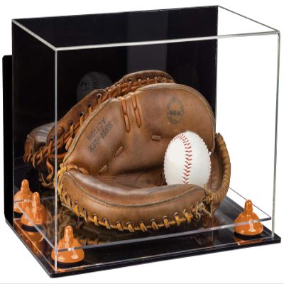 Better Display Cases Acrylic Base and Wall Mountball Catchers Glove Display Case with Mirror Case, Orange Risers, Clear Base and Wall Mount (A011/V16)