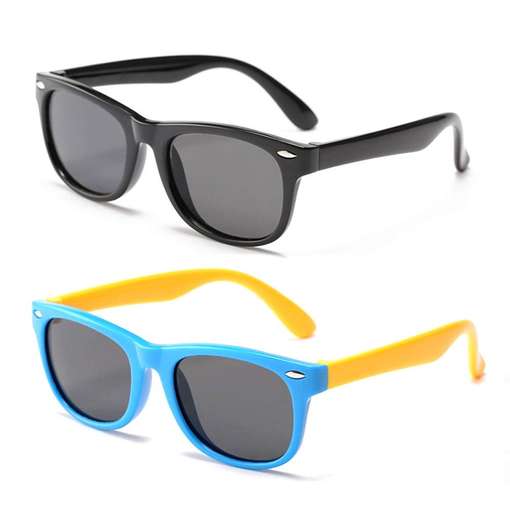 JUSLINK Toddler Sunglasses, Polarized Flexible Boys Girl Baby and Kids Sunglasses Age 2 to 10 (Black+Blue)
