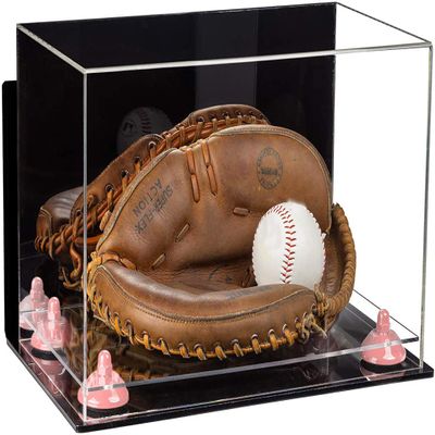 Better Display Cases Acrylic Base and Wall Mountball Catchers Glove Display Case with Mirror Case, Pink Risers, Clear Base and Wall Mount (A011/V16)