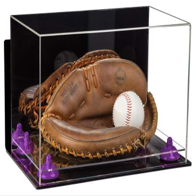 Better Display Cases Acrylic Base and Wall Mountball Catchers Glove Display Case with Mirror Case, Purple Risers, Clear Base and Wall Mount (A011/V16)