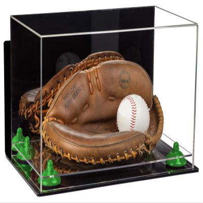 Better Display Cases Acrylic Base and Wall Mountball Catchers Glove Display Case with Mirror Case, Green Risers, Clear Base and Wall Mount (A011/V16)