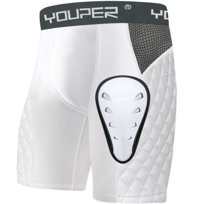 Youper Adult Elite Compression Padded Sliding Shorts w/Soft Athletic Cup for Baseball, Football (White, Medium)
