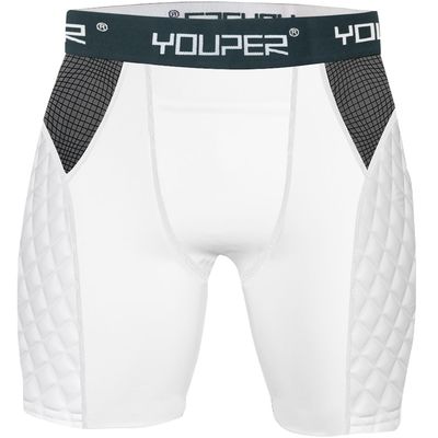 Youper Adult Elite Compression Padded Sliding Shorts w/Cup Pocket for Baseball, Football (White, Large)