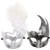 Awlsyj Women's Feather Masquerade Mask Venetian Halloween Mardi Gras Costumes Party Ball Prom Mask (Couple Silver White) view 1
