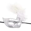 Awlsyj Women's Feather Masquerade Mask Venetian Halloween Mardi Gras Costumes Party Ball Prom Mask (Couple Silver White) view 2