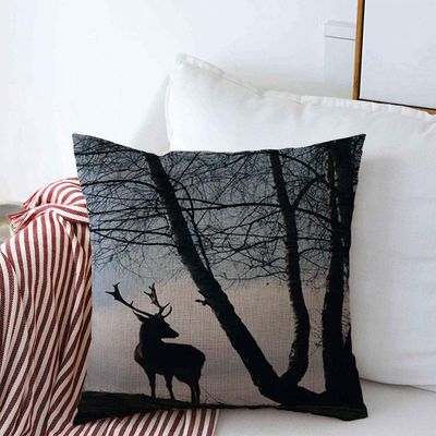 Decorative Linen Throw Pillow Covers Buck Antler Deer Adirondack Nature Tree Archery Big Black Hunting 18" x 18" Square Cushion Case for Home Decor
