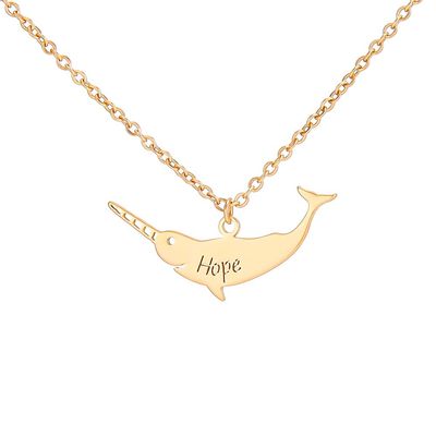 SENFAI Stainless Steel Save Narwhal Bar Necklace Custom Name Jewelry for Women(Hope1, Gold-Plated-Stainless-Steel)