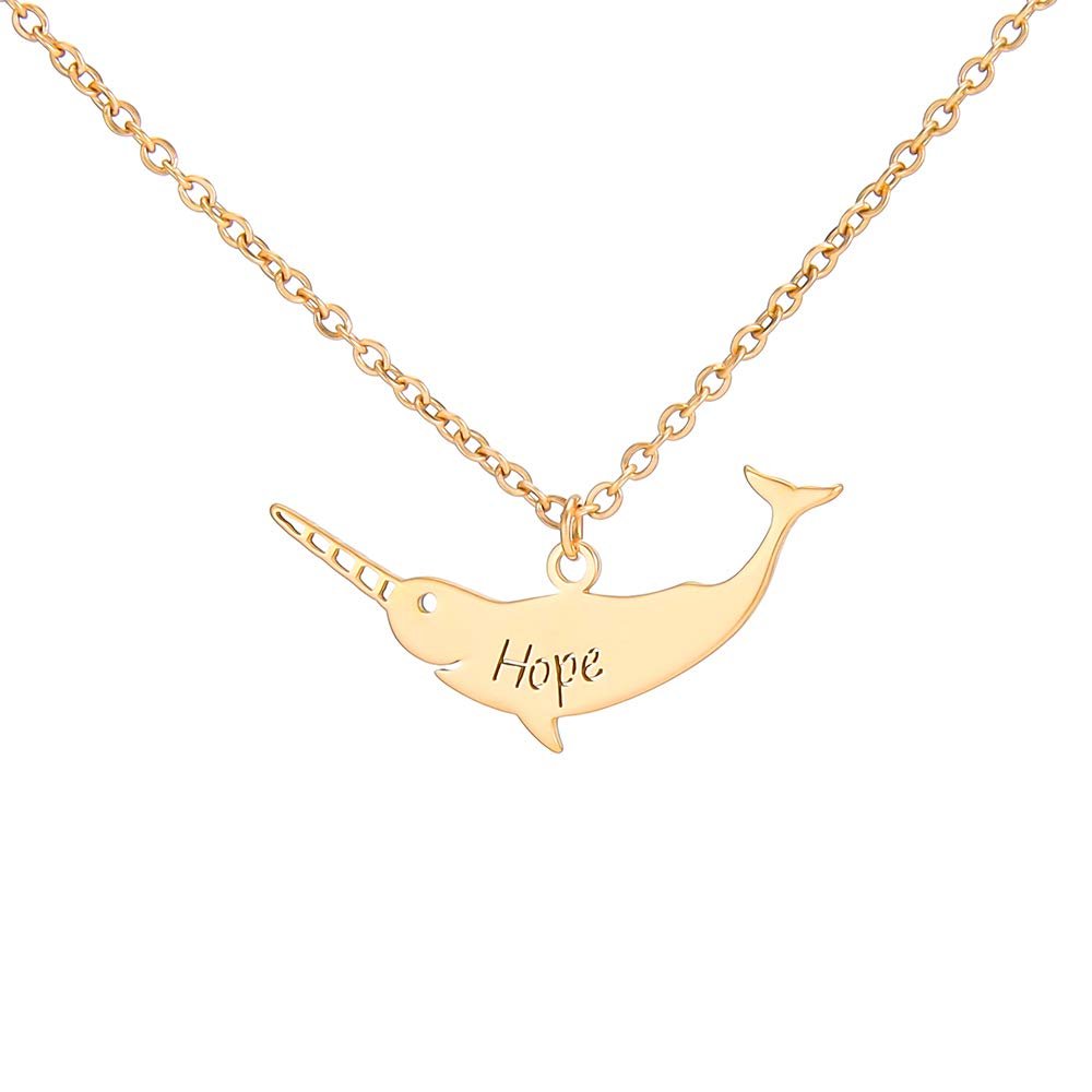 SENFAI Stainless Steel Save Narwhal Bar Necklace Custom Name Jewelry for Women(Hope1, Gold-Plated-Stainless-Steel)