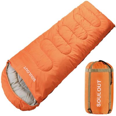3-4 Season Sleeping Bag for Adults & Kids, Lightweight Warm Cold Weather Camping Bag with Waterproof Compression Sack Portable for Hiking, Backpacking, Traveling & Outdoor Adventures (Mandarin Red)