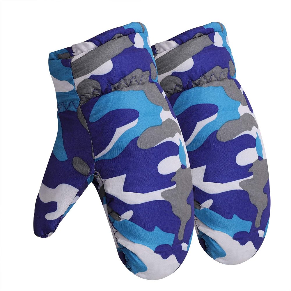 Kids Boys Girls Ski Gloves Warm Waterproof Snow Cycling Riding Toddlers Mittens (Ocean Blue)