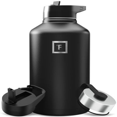 IRON FLASK Camping & Hiking Hydration Flask with Straw, Wide Mouth Insulated Stainless Steel Sports Water Bottle - 64 oz Midnight Black