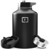 IRON FLASK Camping & Hiking Hydration Flask with Straw, Wide Mouth Insulated Stainless Steel Sports Water Bottle - 64 oz Midnight Black view 1