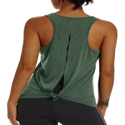 Muzniuer Womens Workout Tank Tops-Open Back Yoga Tank Tops Running Activewear Loose Fit Soft Shirts for Women Green S