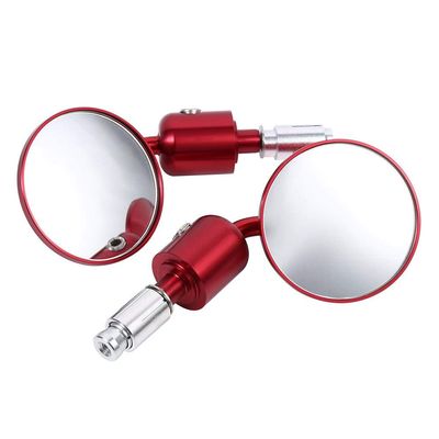 7/8 Inch Round Motorcycle Mirror, Adjustable Wide Angle Handlebar Reflector, Red, Foldable Design for 22mm Bars