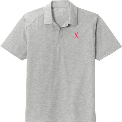 Breast Cancer Sequins Pink Ribbon Pocket Tri Blend Polo Light Grey 3X