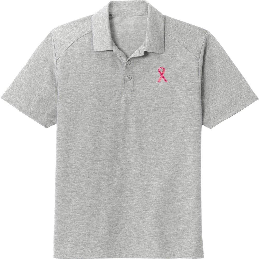 Breast Cancer Sequins Pink Ribbon Pocket Tri Blend Polo Light Grey 3X
