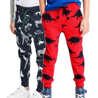 Qin.Orianna Little Boys Cartoon Pattern Cotton Drawstring Elastic Sweatpants Sport Jogger Pants with Pocket